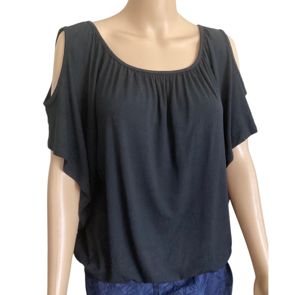 Free For Humanity Cold Shoulder Flutter Sleeve Blouse size M black